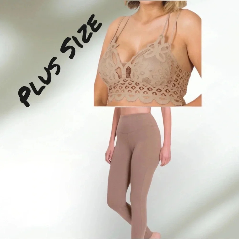 NWT 2 Piece Leggings Full Length/Scalloped Lace Bralette Set Plus Size - Picture 2 of 11